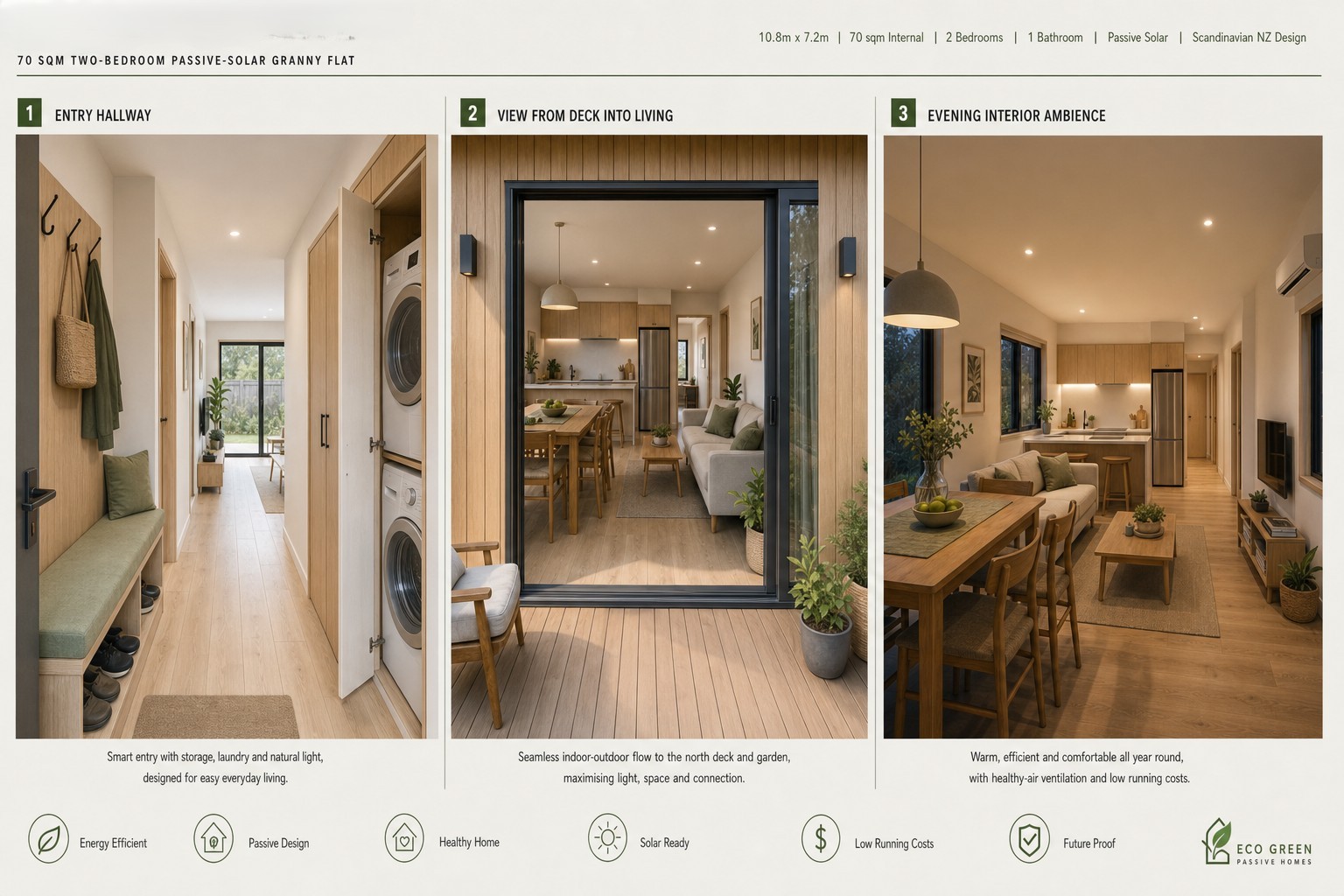 Entry, Deck & Evening Interior granny flat design